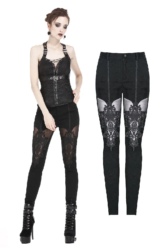 Gothic patterned pants with hollow-out flower design on thigh PW087