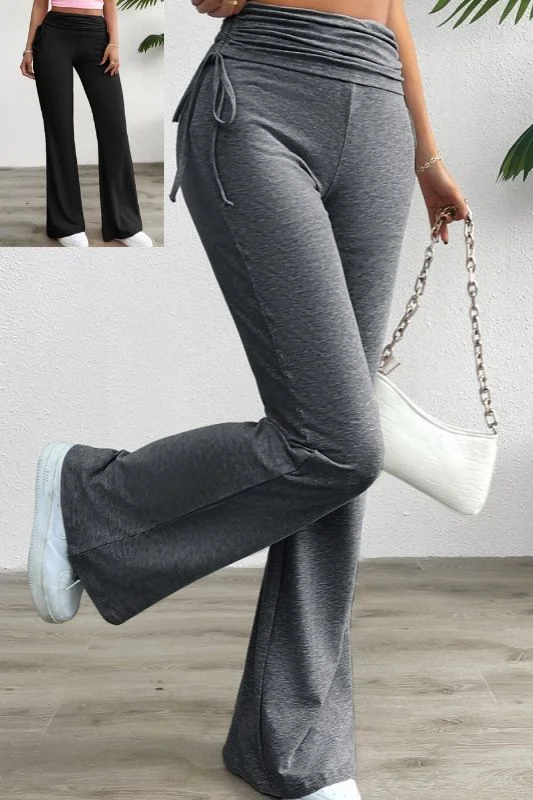 Toni Slim Drawstring Yoga Flare Pants - Dark Grey or Black