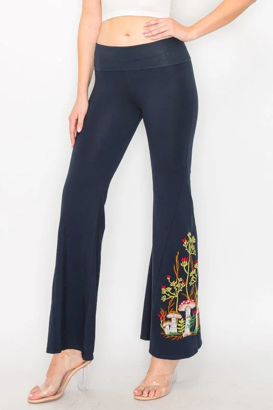 T-Party Mushroom Embroidered Yoga Pants - Navy