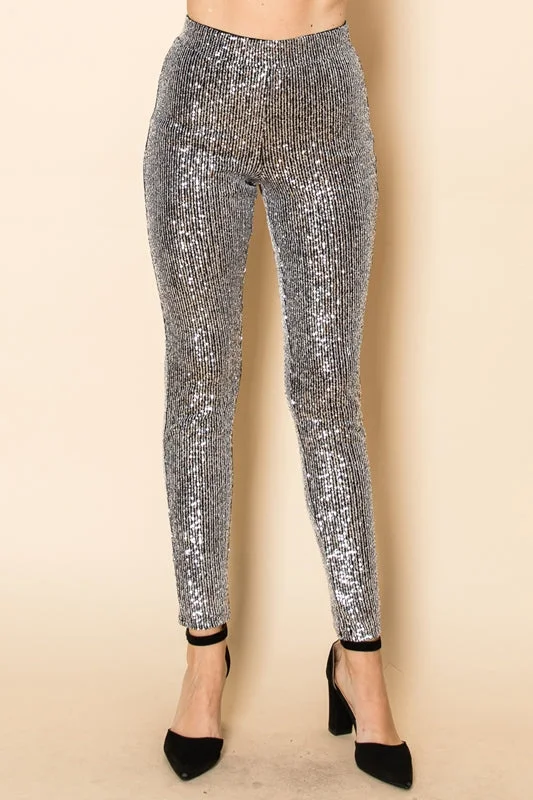 Vocal Sequin Leggings Pants - Silver