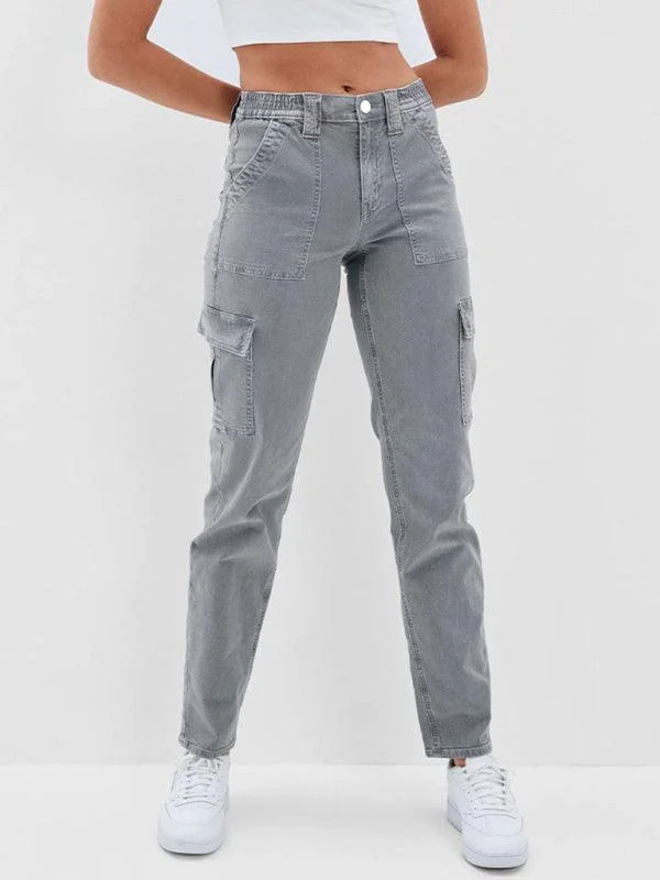 Washed Women's Cargo Denim Jeans